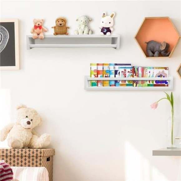 Floating Book Shelves White 24inch Set of 2  (White-24), 24 x 3.94 x 3.54 inch - Picture 2 of 6
